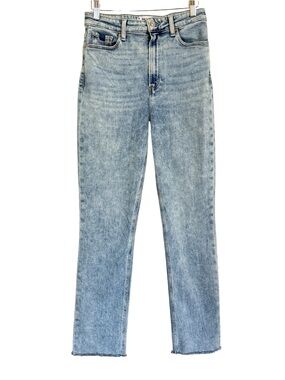 PAIGE High Rise Cindy Jeans Mariska Straight Raw Hem Distressed Women’s Size 28